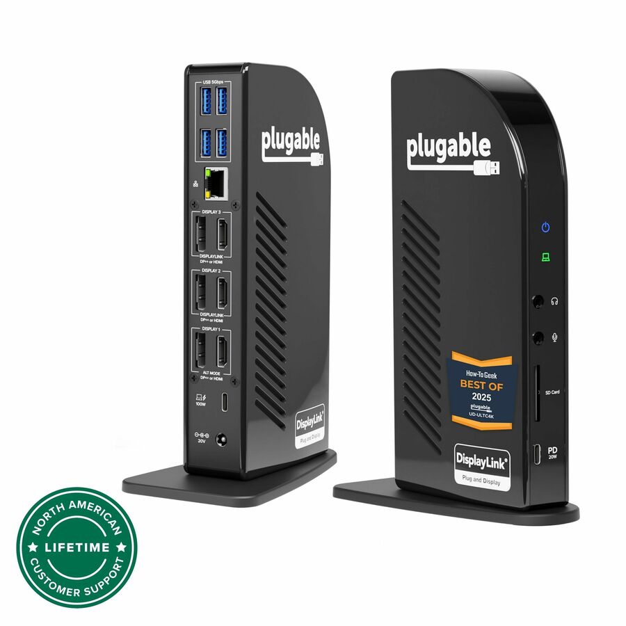 Plugable UD-ULTC4K 4K USB C Docking Station Triple Monitor w 100W Power Delivery