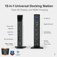 Plugable UD-ULTC4K 4K USB C Docking Station Triple Monitor w 100W Power Delivery