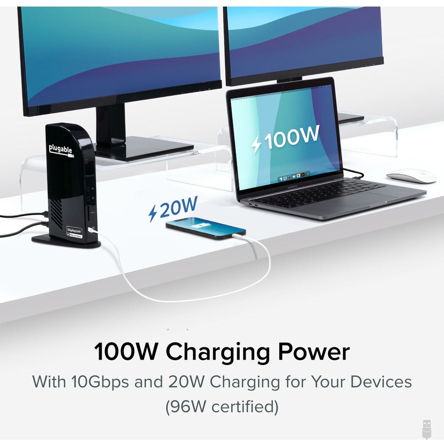 Plugable UD-ULTC4K 4K USB C Docking Station Triple Monitor w 100W Power Delivery