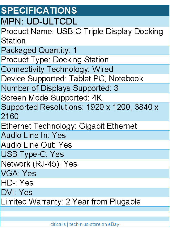 Plugable UD-ULTCDL 13-in-1 USB-C Triple Monitor Docking Station w 100W Charging