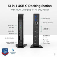 Plugable UD-ULTCDL 13-in-1 USB-C Triple Monitor Docking Station w 100W Charging