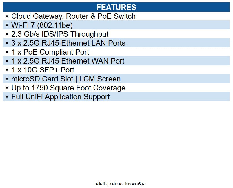 Ubiquiti Networks UDR7 Dream Wi-Fi 7 IEEE 802.11 a/b/g/n/ac/ax/be Ethernet