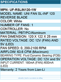 Lian-Li UF-RSLIN120-1W Case Fan - SL120 Reverse Blade 120mm White