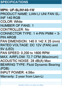 Lian-Li UF-SLIN140-1W Case Fan - 140x142x25 Fluid Dynamic Bearing Fan White