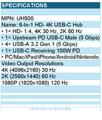 Cudy UH500 6-In-1 Video 4K 5Gbps USB-C Hub Retail - Plug-and-Play