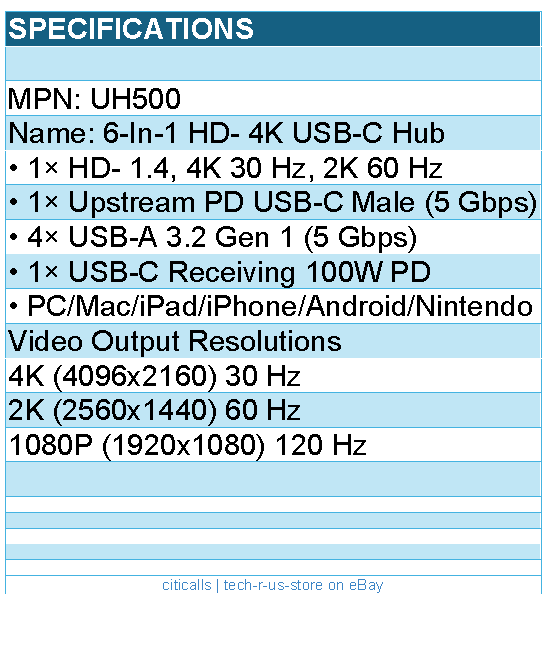 Cudy UH500 6-In-1 Video 4K 5Gbps USB-C Hub Retail - Plug-and-Play