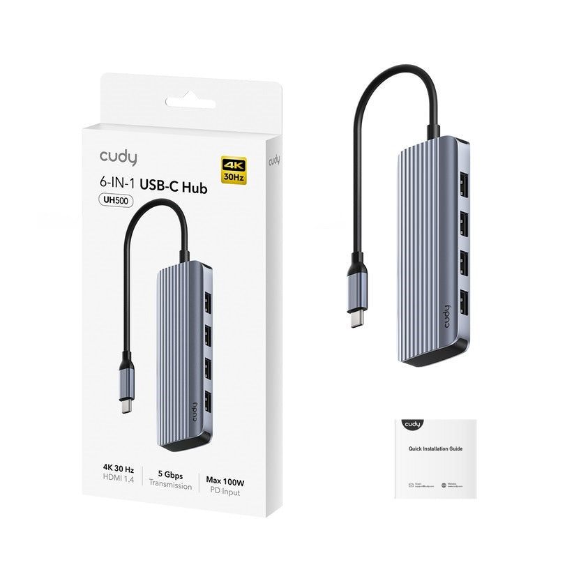 Cudy UH500 6-In-1 Video 4K 5Gbps USB-C Hub Retail - Plug-and-Play