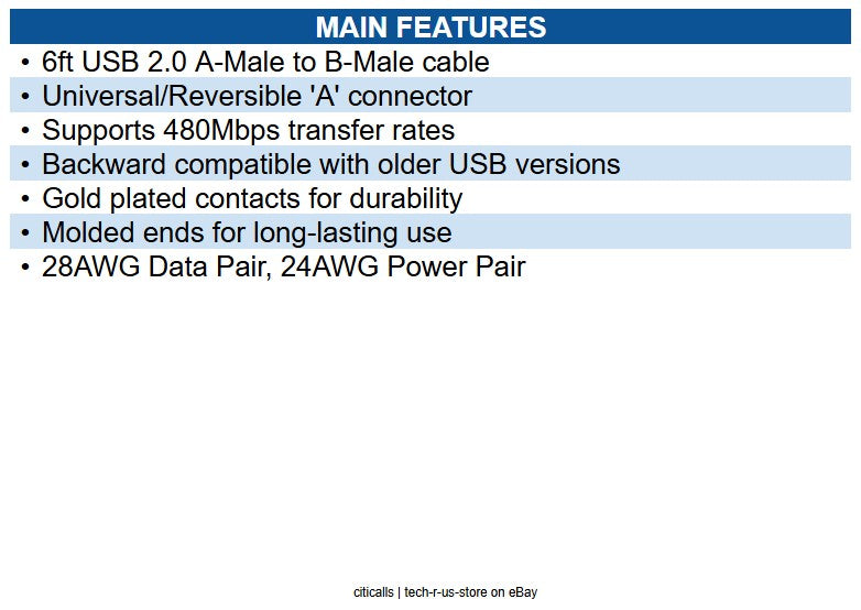 Eaton UR022-006 6' USB 2.0 High Speed Universal Reversible Connector Cable