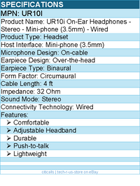 Koss UR10i On-Ear Headphones - Stereo - Mini-phone (3.5mm) - Wired