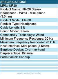 Koss UR20 Stereo Headphone - Wired - Mini-phone (3.5mm) - Ear-cup