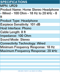 Koss UR29 Home Stereo Headphone - Wired - 100 Ohm - 18 Hz to 20 kHz - 8 ft