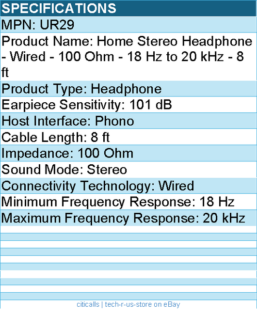 Koss UR29 Home Stereo Headphone - Wired - 100 Ohm - 18 Hz to 20 kHz - 8 ft