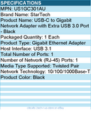 StarTech US1GC301AU USB-C to Ethernet Gigabit Adapter - Thunderbolt 3 Compatible