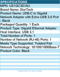 StarTech US1GC301AU USB-C to Ethernet Gigabit Adapter - Thunderbolt 3 Compatible