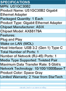 StarTech US1GC30B2 USB-C to Ethernet Adapter - 10/100/1000 Mbps - Space Gray