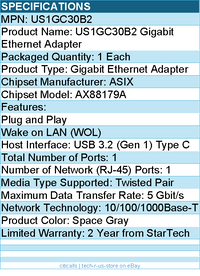 StarTech US1GC30B2 USB-C to Ethernet Adapter - 10/100/1000 Mbps - Space Gray