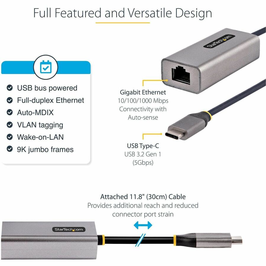 StarTech US1GC30B2 USB-C to Ethernet Adapter - 10/100/1000 Mbps - Space Gray