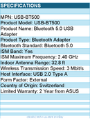 Asus USB-BT500 Bluetooth 5.0 Bluetooth Adapter - USB 2.0 Type A