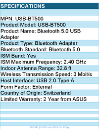 Asus USB-BT500 Bluetooth 5.0 Bluetooth Adapter - USB 2.0 Type A