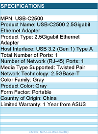 ASUS USB-C2500 2.5Gigabit Ethernet Adapter -TAA-compliant