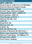 StarTech USB2100 USB 2.0 to 10/100 Mbps Ethernet Network Adapter Dongle