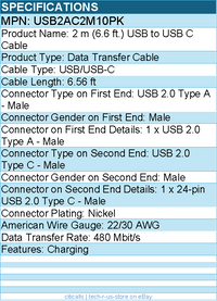 StarTech USB2AC2M10PK 2 m / 6.6 ft. USB to USB C Cable - Black