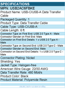 StarTech USB2AC6FBKE 6ft (1.8m) USB-A to USB-C Charging Cable, Charge & Sync