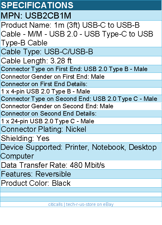 StarTech USB2CB1M USB C to USB B Printer Cable - 3 ft / 1m - USB C Printer Cable