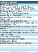 StarTech USB31CAADP USB-C to USB Adapter - 6in -USB 3.0 (5Gbps) USB-IF Certified