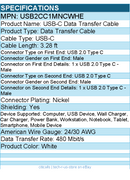 StarTech USB2CC1MNCWHE 1m (3.3ft) White USB-C Charging Cable, USB 2.0 Type-C