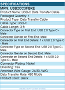 StarTech USB2CC3FBKE 3ft (0.9m) USB-C Charging Cable, USB 2.0 Type-C