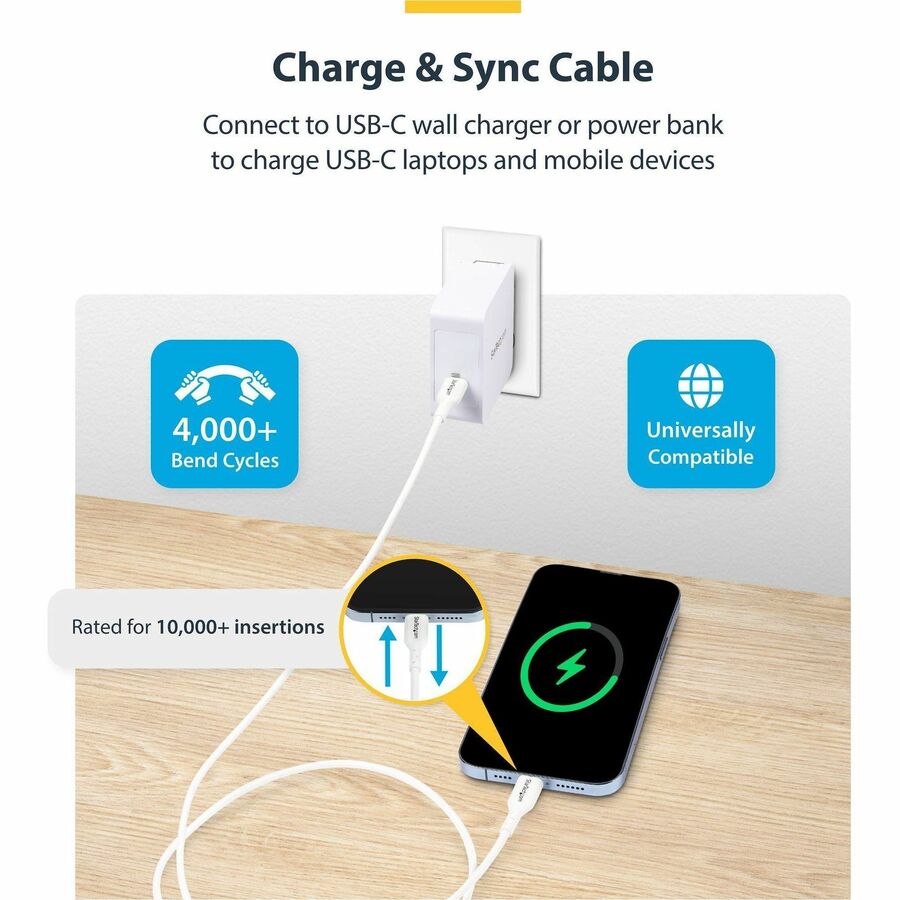 StarTech USB2CC3MWHE 3m (9.8ft) White USB-C Charging Cable, USB 2.0