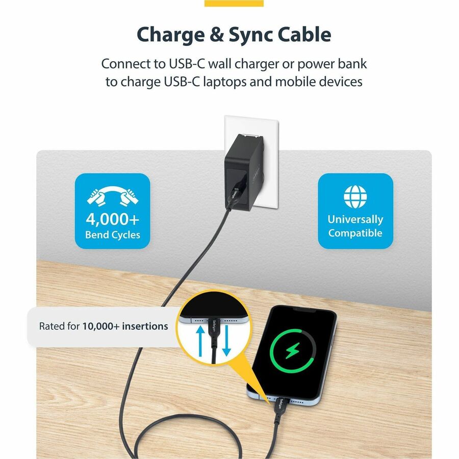 StarTech USB2CC6FBKE 6ft (1.8m) USB-C Charging Cable, USB 2.0 Type-C