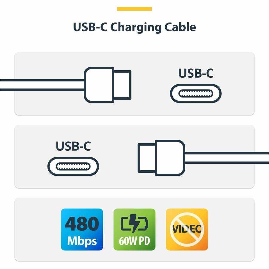 StarTech USB2CC6FWHE 6ft (1.8m) White USB-C Charging Cable, USB 2.0 Type-C