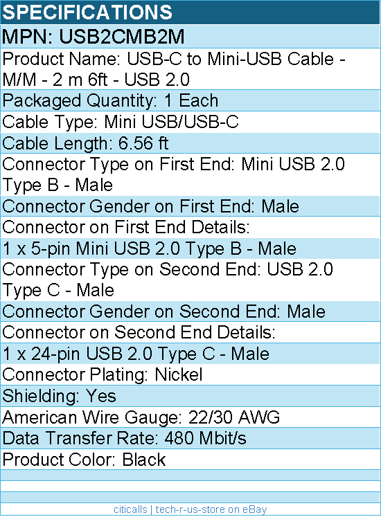 StarTech USB2CMB2M 2m 6 ft USB C to Mini USB Cable - M/M - USB 2.0 - Black