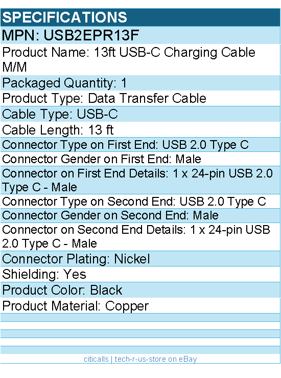 StarTech USB2EPR13F 13ft USB-C Charging Cable, USB-IF Certified - Black