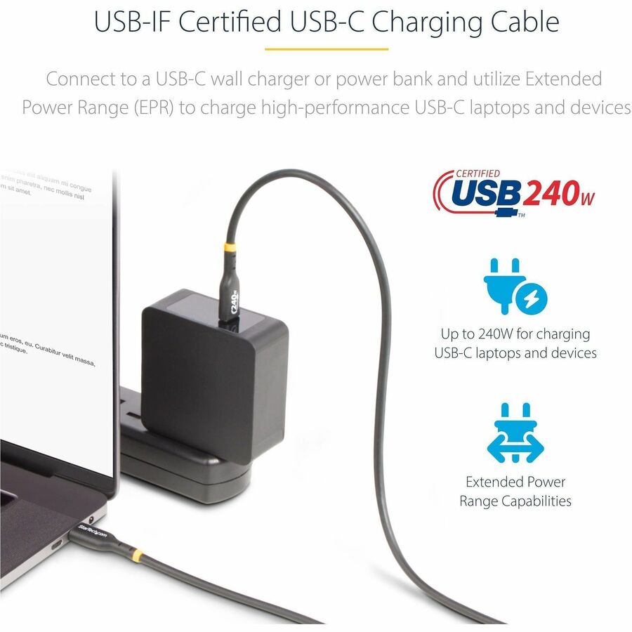 StarTech USB2EPR13F 13ft USB-C Charging Cable, USB-IF Certified - Black