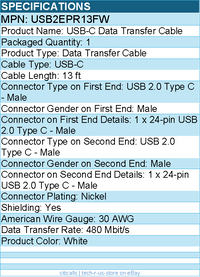 StarTech USB2EPR13FW 13ft White USB-C Charging Cable, USB-IF Certified