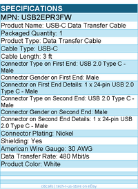 StarTech USB2EPR3FW 3ft White USB-C Charging Cable, USB-IF Certified USB C Cable
