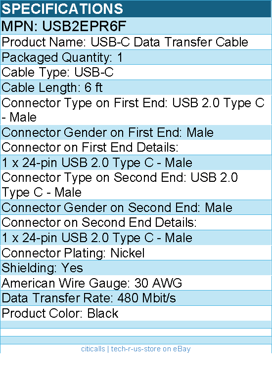 StarTech USB2EPR6F 6ft USB-C Charging Cable, USB-IF Certified USB C Cable