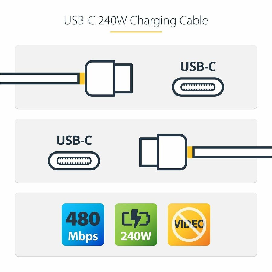 StarTech USB2EPR6FW 6ft White USB-C Charging Cable, USB-IF Certified USB C Cable