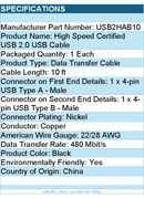 StarTech USB2HAB10 10 feet USB 2.0 Certified A to B Cable M/M Retail