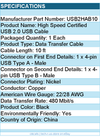 StarTech USB2HAB10 10 feet USB 2.0 Certified A to B Cable M/M Retail