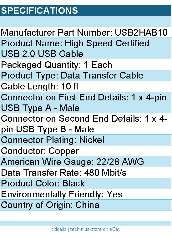 StarTech USB2HAB10 10 feet USB 2.0 Certified A to B Cable M/M Retail