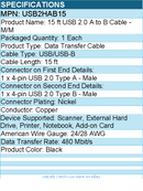 StarTech USB2HAB15 USB 2.0 A to B Cable - 15 ft - 24/28 AWG - Black