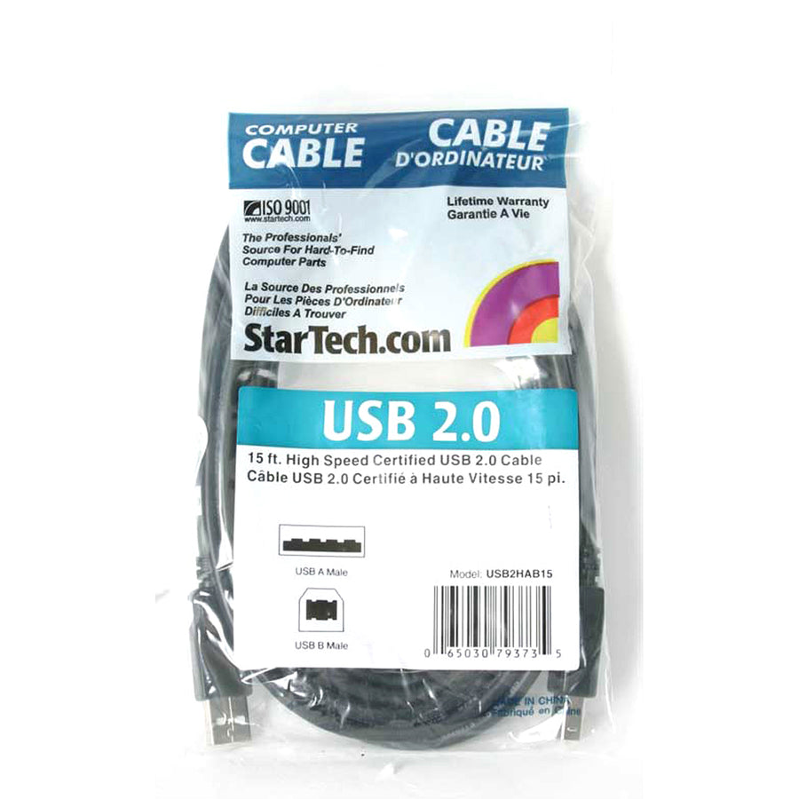 StarTech USB2HAB15 USB 2.0 A to B Cable - 15 ft - 24/28 AWG - Black