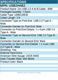 StarTech USB2HAB3 High Speed Certified USB 2.0 - USB cable - 4pin USB Type A (M)