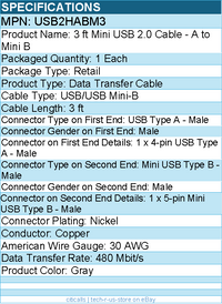 StarTech USB2HABM3 Mini USB 2.0 Cable - 4pin USB Type A - 5pin mini-USB Type B