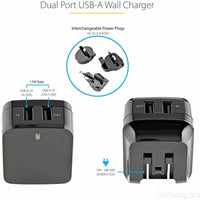 StarTech USB2PACBK Travel USB Wall Charger - 2 Port - Universal Travel Adapter