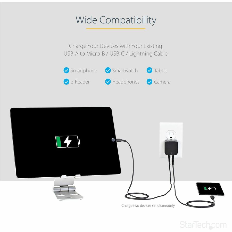 StarTech USB2PACBK Travel USB Wall Charger - 2 Port - Universal Travel Adapter